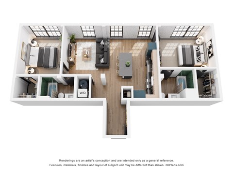 Floor plan for 2 beds, 2 baths, 1020 sqft